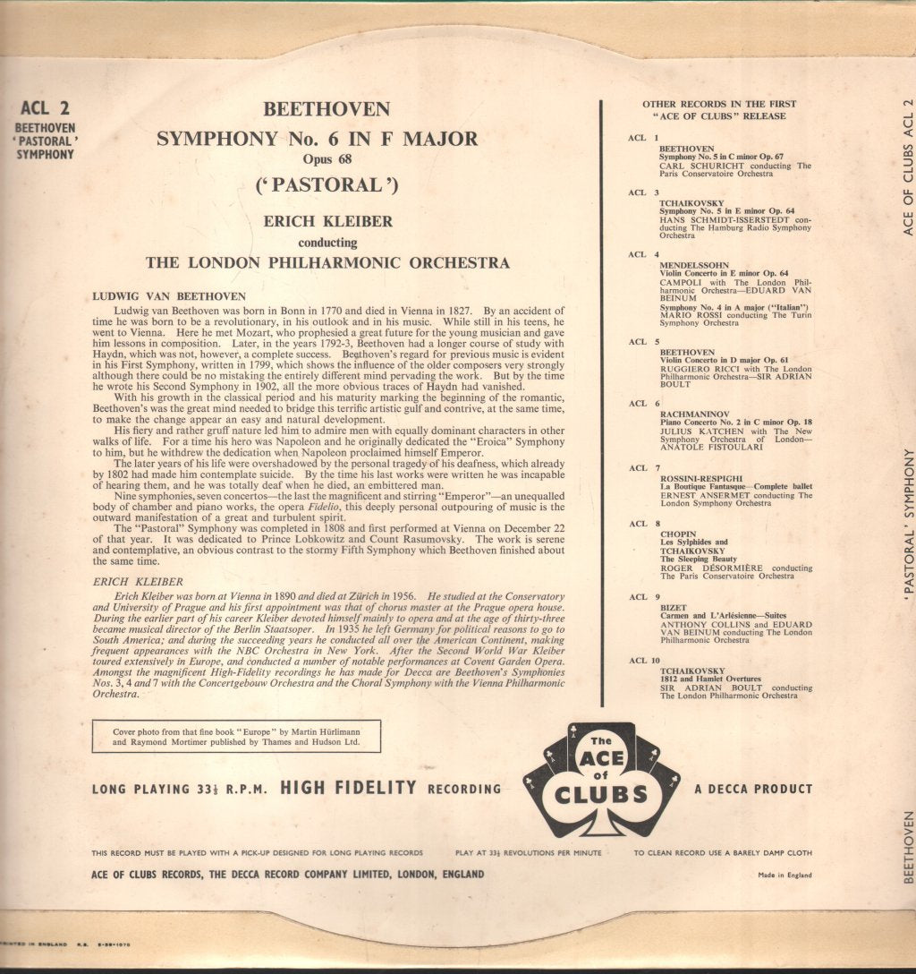 Erich Kleiber / London Philharmonic Orchestra - Beethoven: Symphony No. 6 ("Pastoral") In F Major, Op. 68 - Lp
