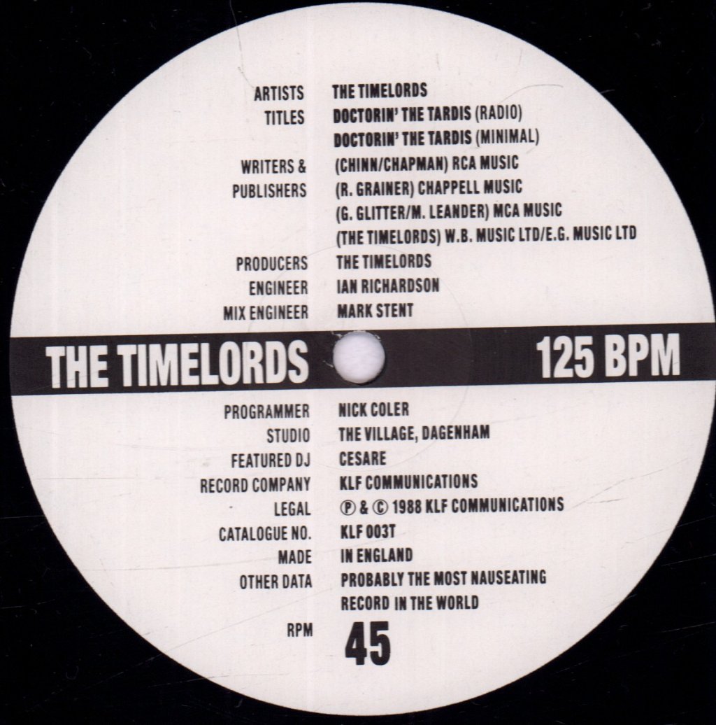 Timelords - Doctorin The Tardis - 12 Inch