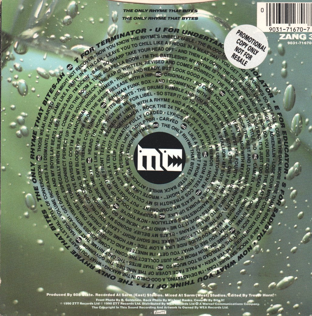 Mc Tunes Versus 808 State - Only Rhyme That Bites - 7 Inch