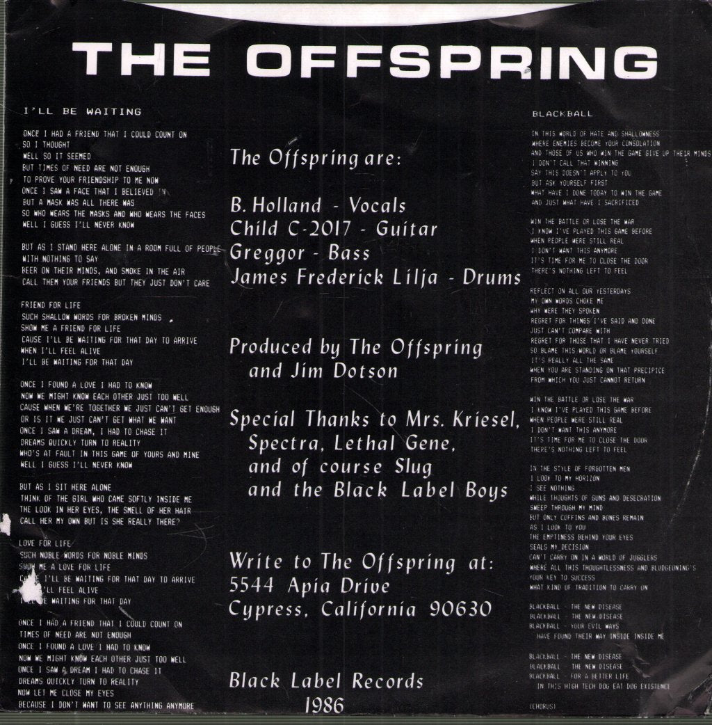 Offspring - I'll Be Waiting / Blackball - 7 Inch