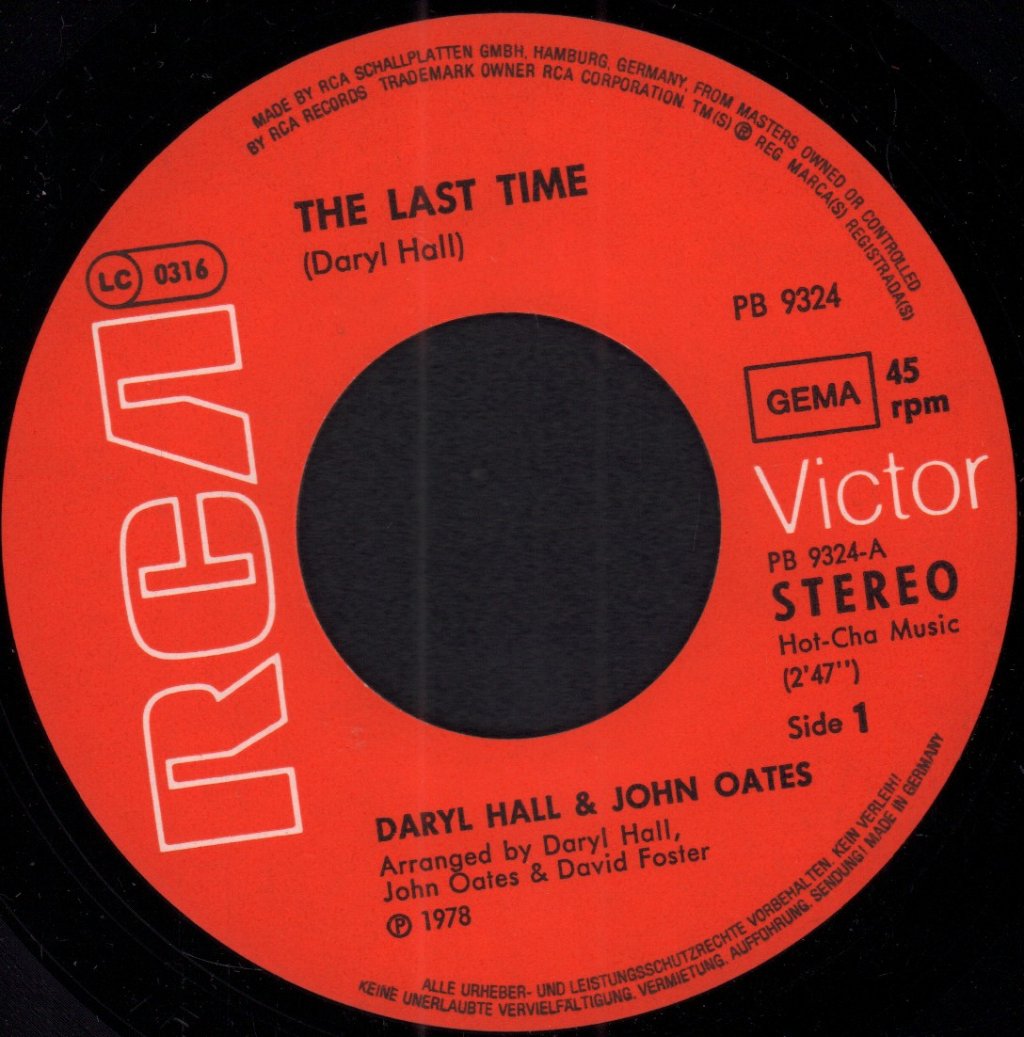 Hall And Oates - Last Time - 7 Inch