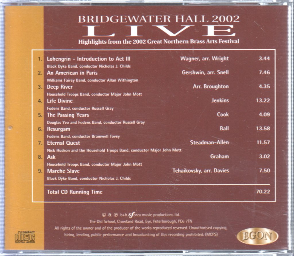 Various - Bridgewater Hall Live - Highlights from the 2002 Great Northern Brass Arts Festival - Cd