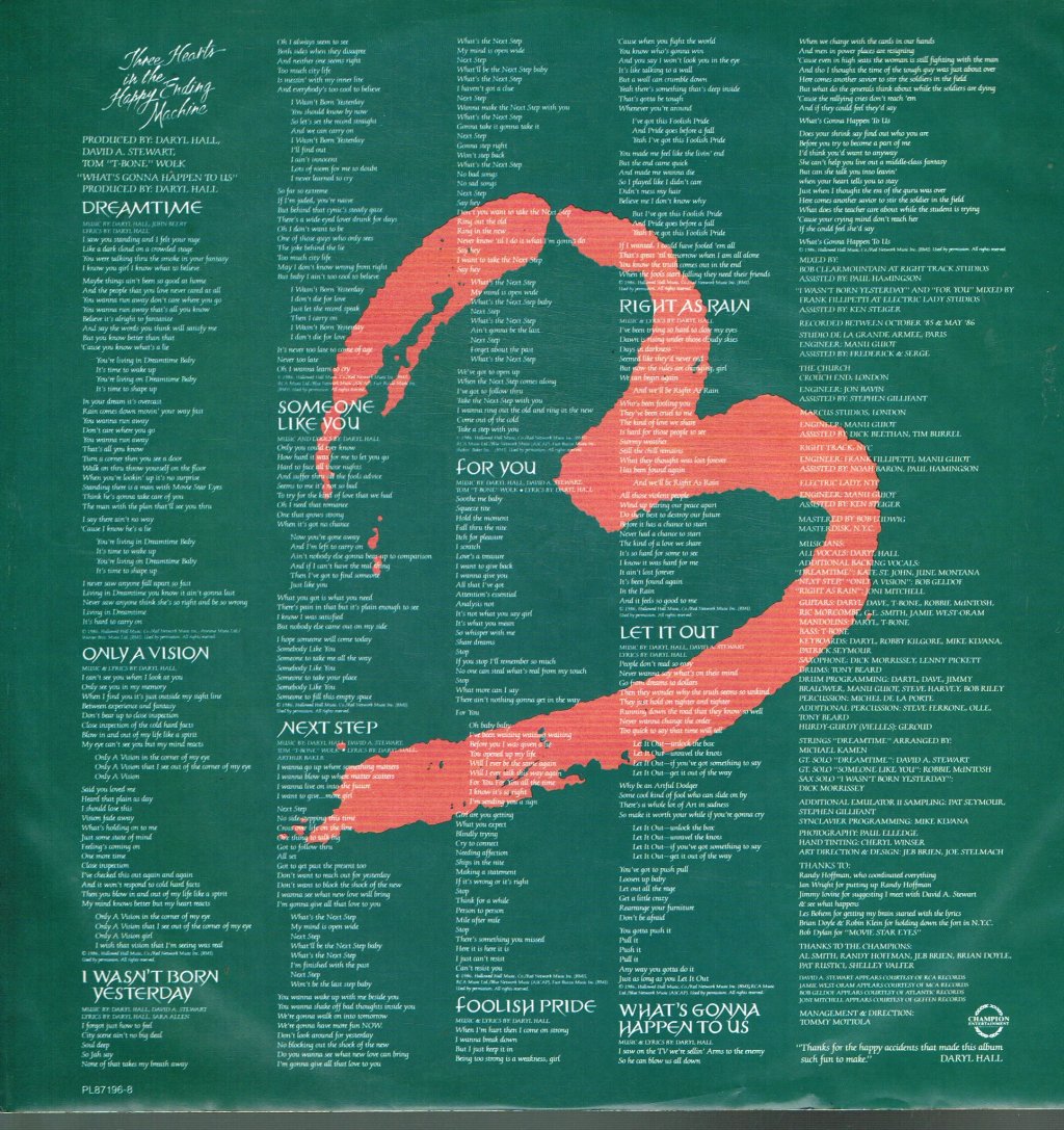 Daryl Hall - Three Hearts In The Happy Ending Machine - Lp