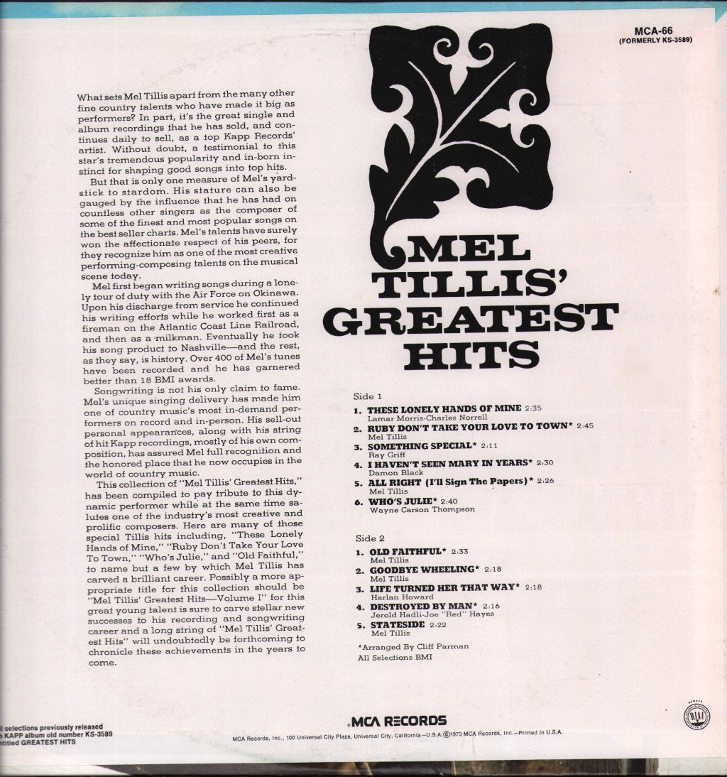Mel Tillis - Greatest Hits - Lp
