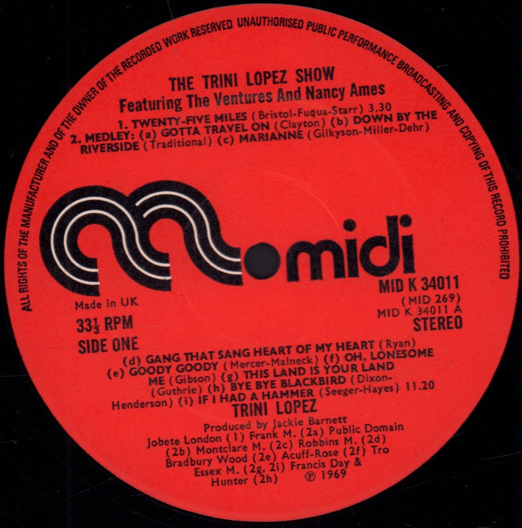 Trini Lopez - Trini Lopez Show featuring the ventures and nancy ames - Lp