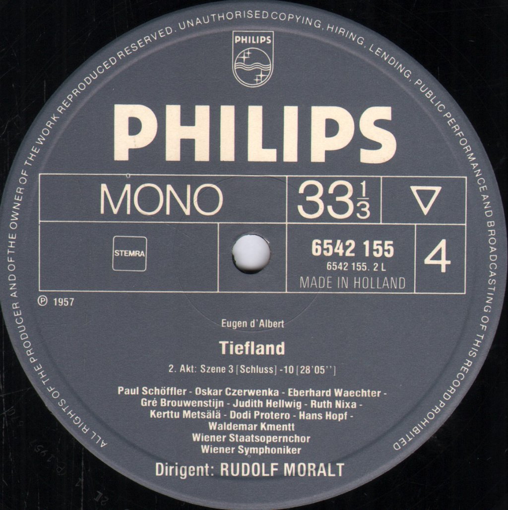 Gre Brouwenstijn / Hans Hopf / Waldemar Kmentt / Wiener Symphoniker / Rudolf Moralt - D'Albert - Tiefland - Double Lp