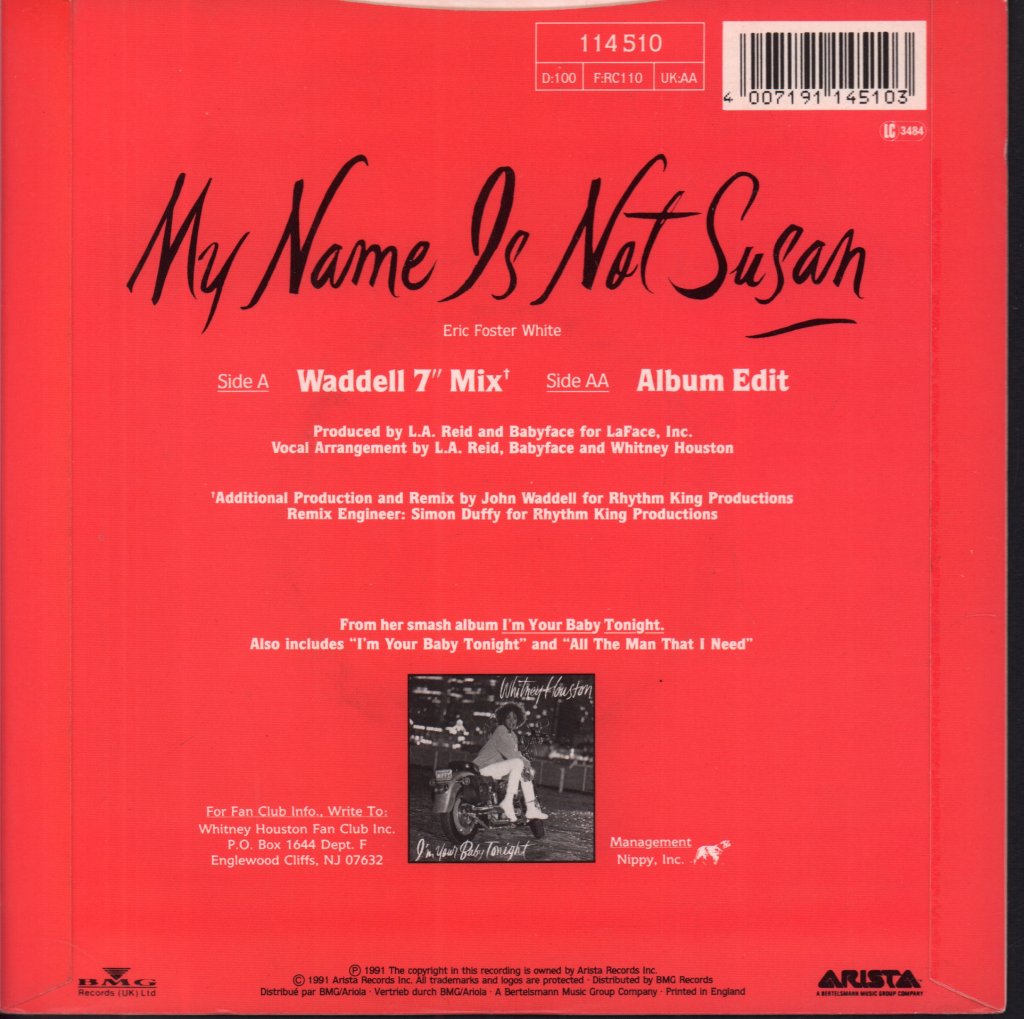 Whitney Houston - My Name Is Not Susan - 7 Inch