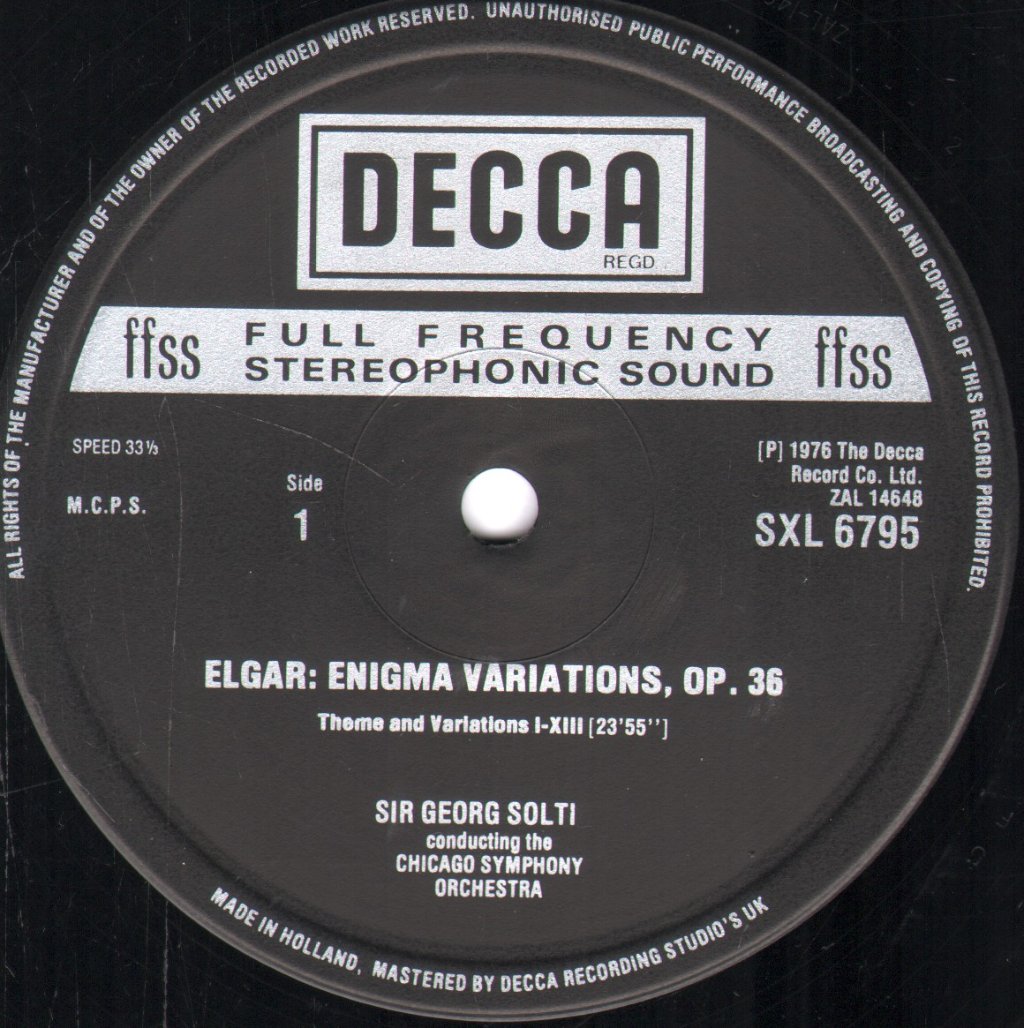 Sir Georg Solti / Chicago Symphony Orchestra / London Philharmonic Orchestra - Elgar - Enigma Variations / Overture Cockaigne / London Town - Lp