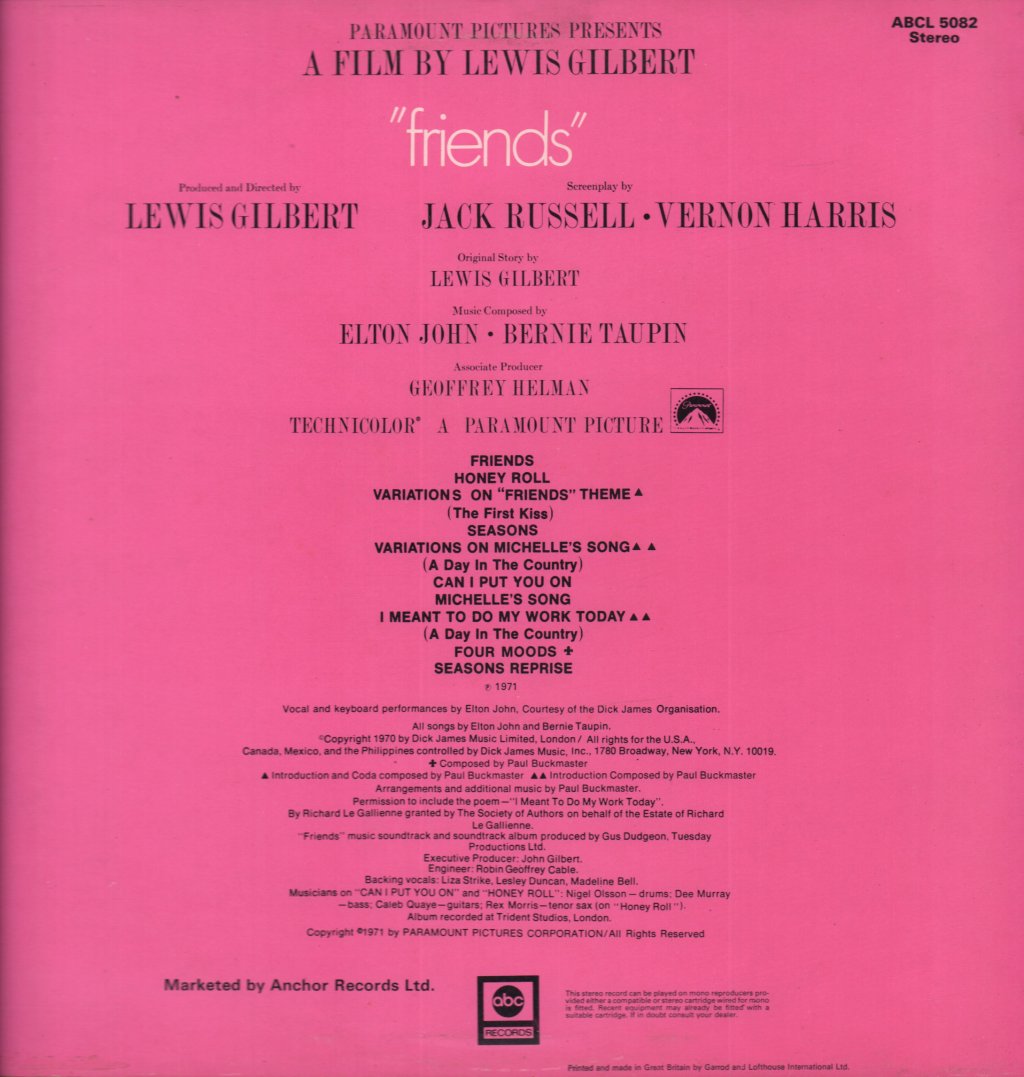 Elton John - Friends (Original Soundtrack Recording) - Lp