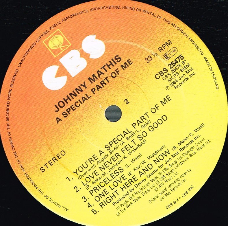 Johnny Mathis - A Special Part Of Me - Lp