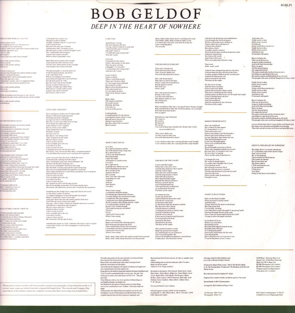Bob Geldof - Deep In The Heart Of Nowhere - Lp