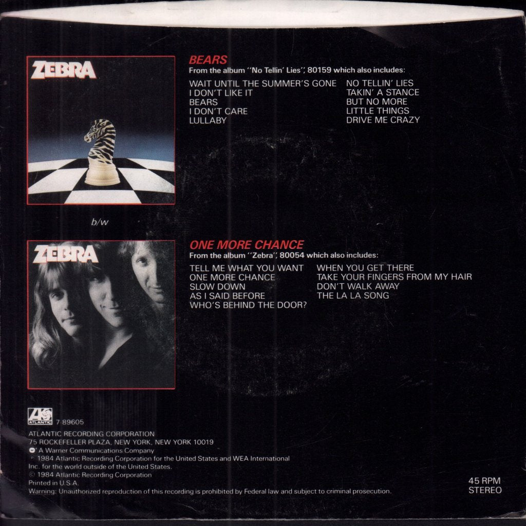 Zebra (Rock/Metal Group) - Bears - 7 Inch