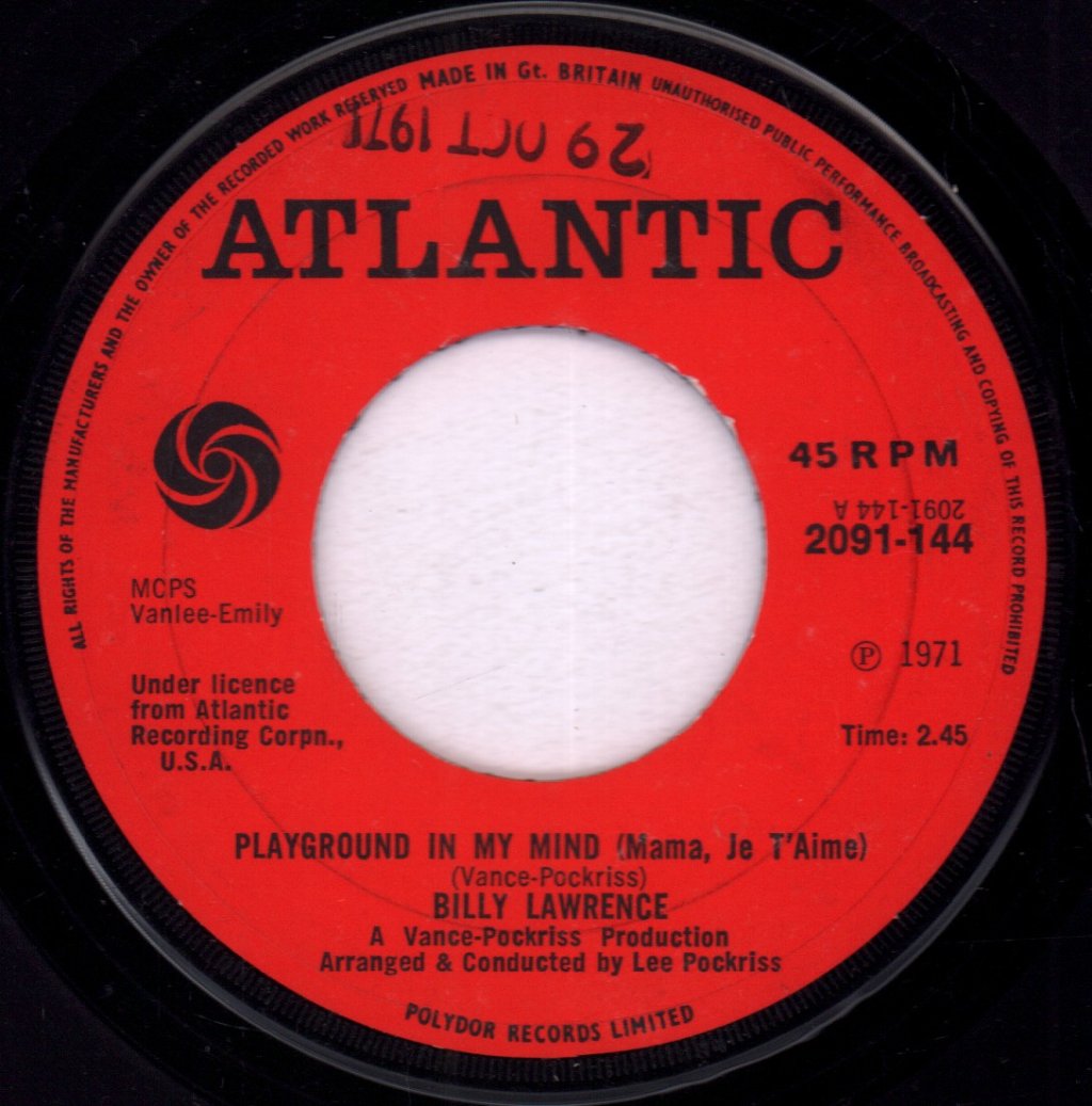 Billy Lawrence - Playground In My Mind (Mama, Je T'aime) - 7 Inch
