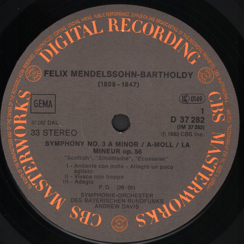 Andrew Davis / Symphonie-Orchester Des Bayerischen Rundfunks - Mendelssohn - Symphony No. 3 "Scottish" / Overture "Die Schöne Melusine" - Lp