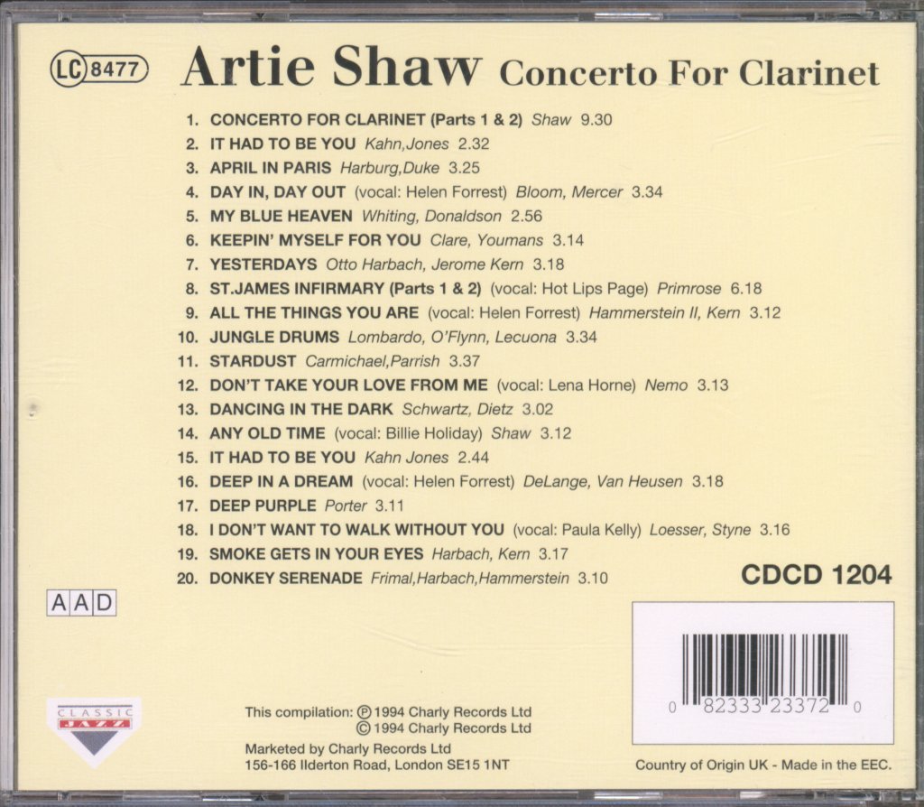 Artie Shaw - Concerto for Clarinet - Cd