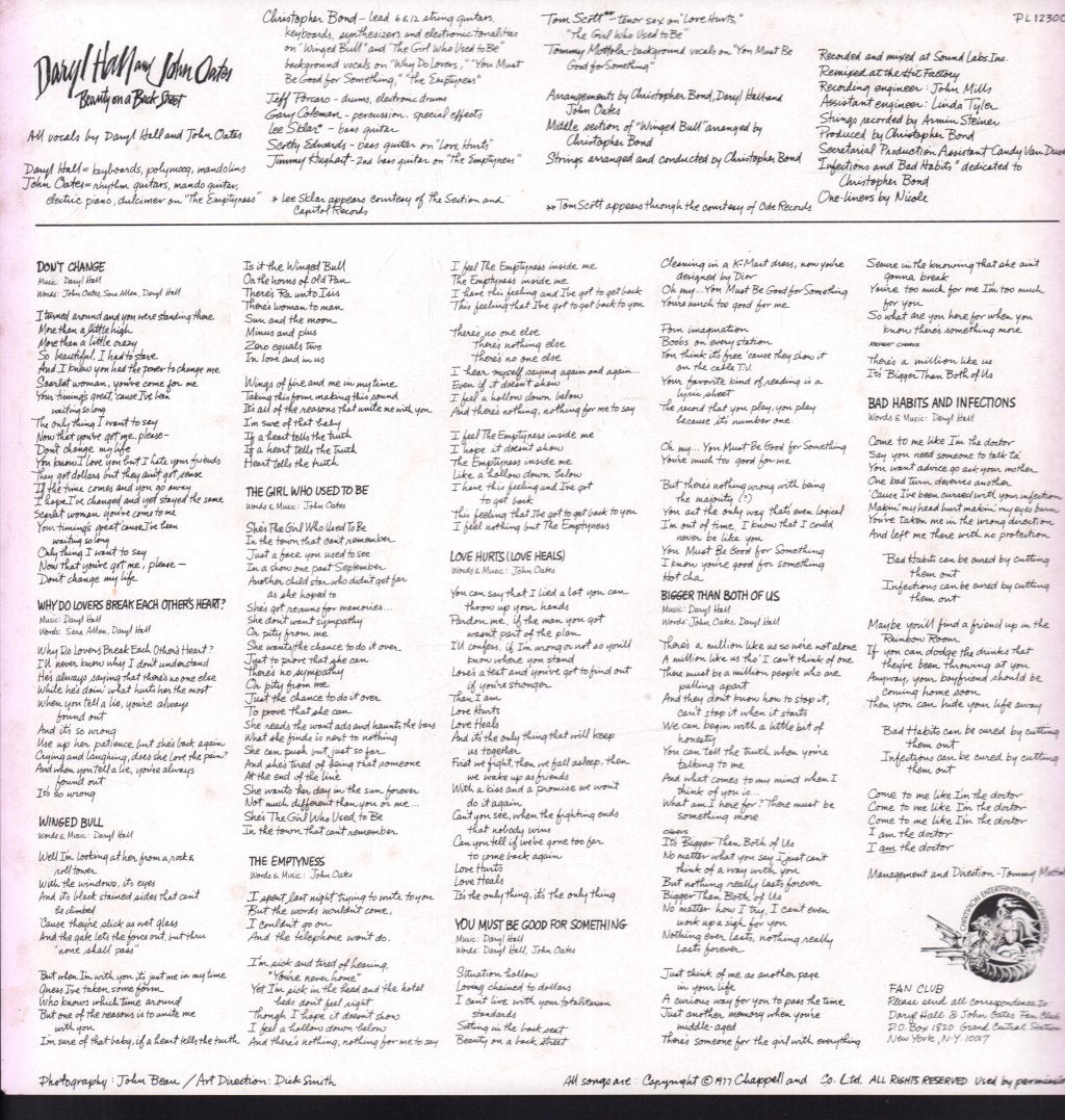 Hall And Oates - Beauty On A Back Street - Lp