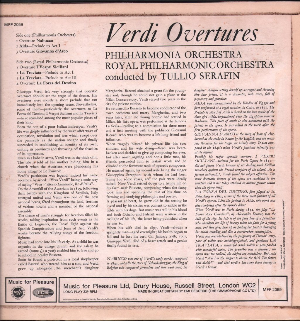 Tullio Serafin / Philharmonia Orchestra / Royal Philharmonic Orchestra - Verdi Overtures - Lp