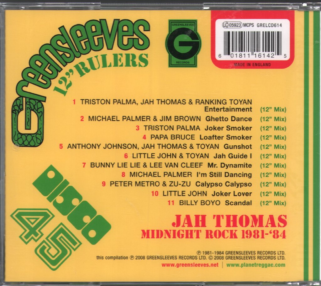 Jah Thomas - Greensleeves 12" Rulers - Midnight Rock 1981-'84 - Cd