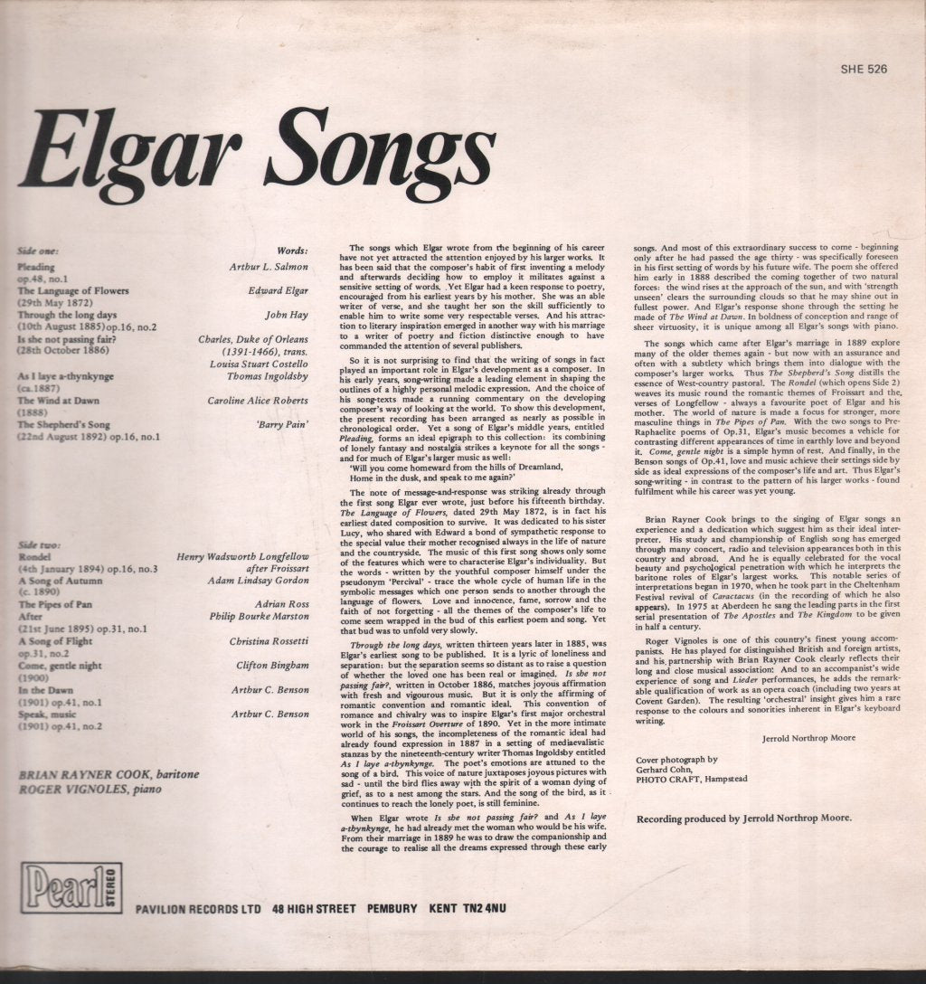 Brian Rayner Cook / Roger Vignoles - Elgar Songs - Lp