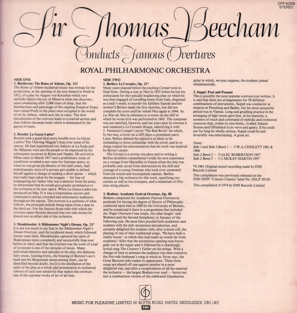 Sir Thomas Beecham / Royal Philharmonic Orchestra - Conducts Famous Overtures - Lp