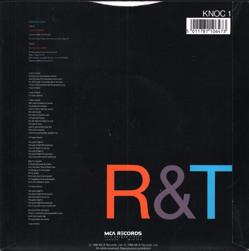 Rain And Tears (80'S Pop) - I Had A Friend - 7 Inch