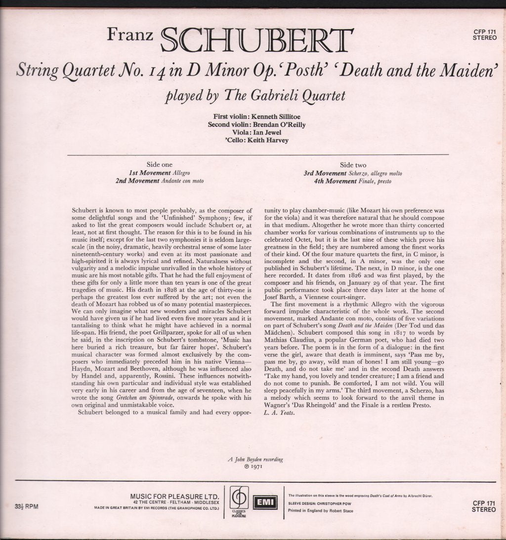 Gabrieli String Quartet - Schubert - String Quartet No.14 In D Minor - 'Death And The Maiden' - Lp