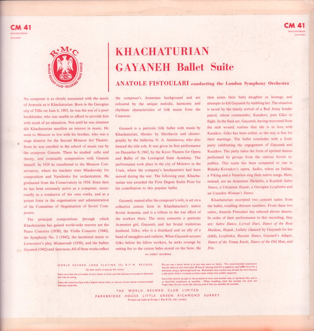 London Symphony Orchestra - khachaturian Gayaneh Ballet Suite - Lp