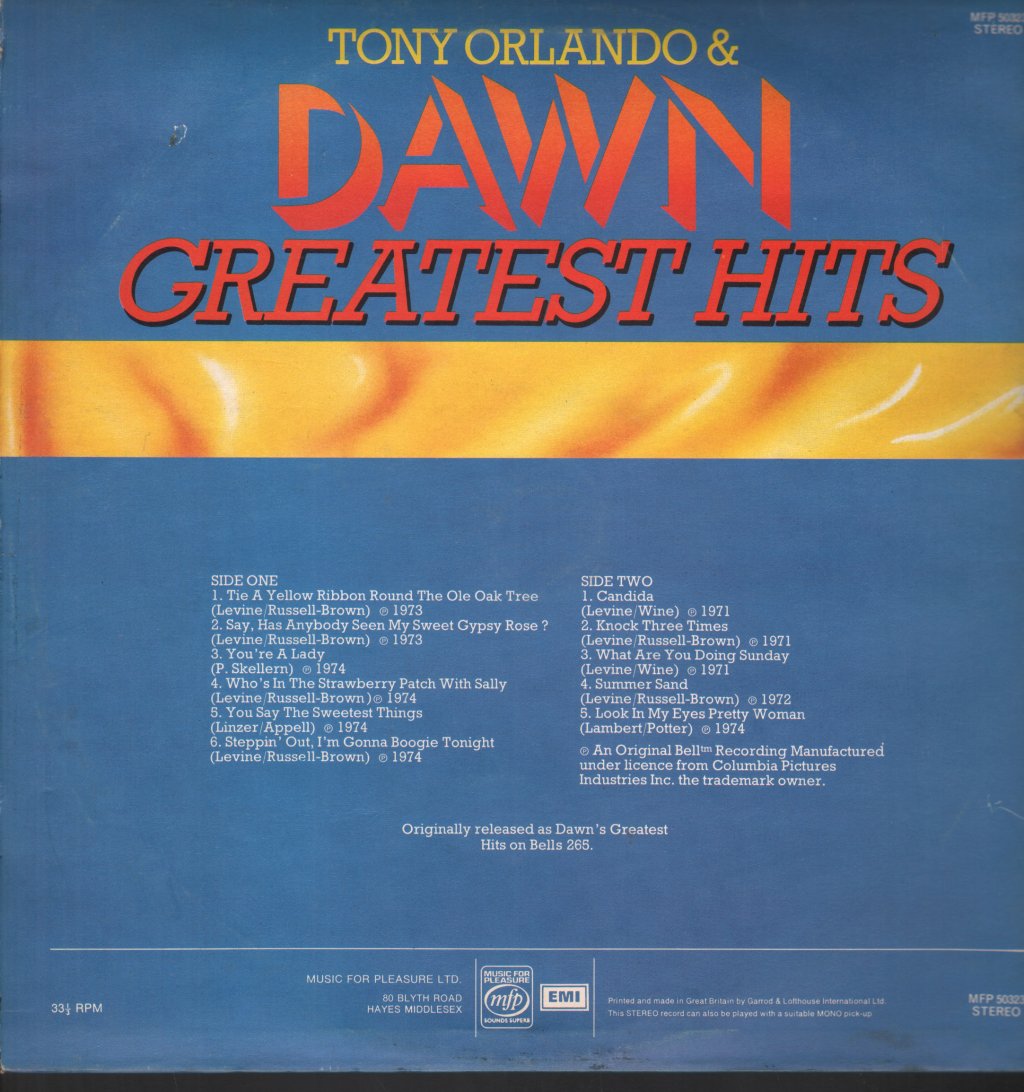 Tony Orlando And Dawn - Greatest Hits - Lp