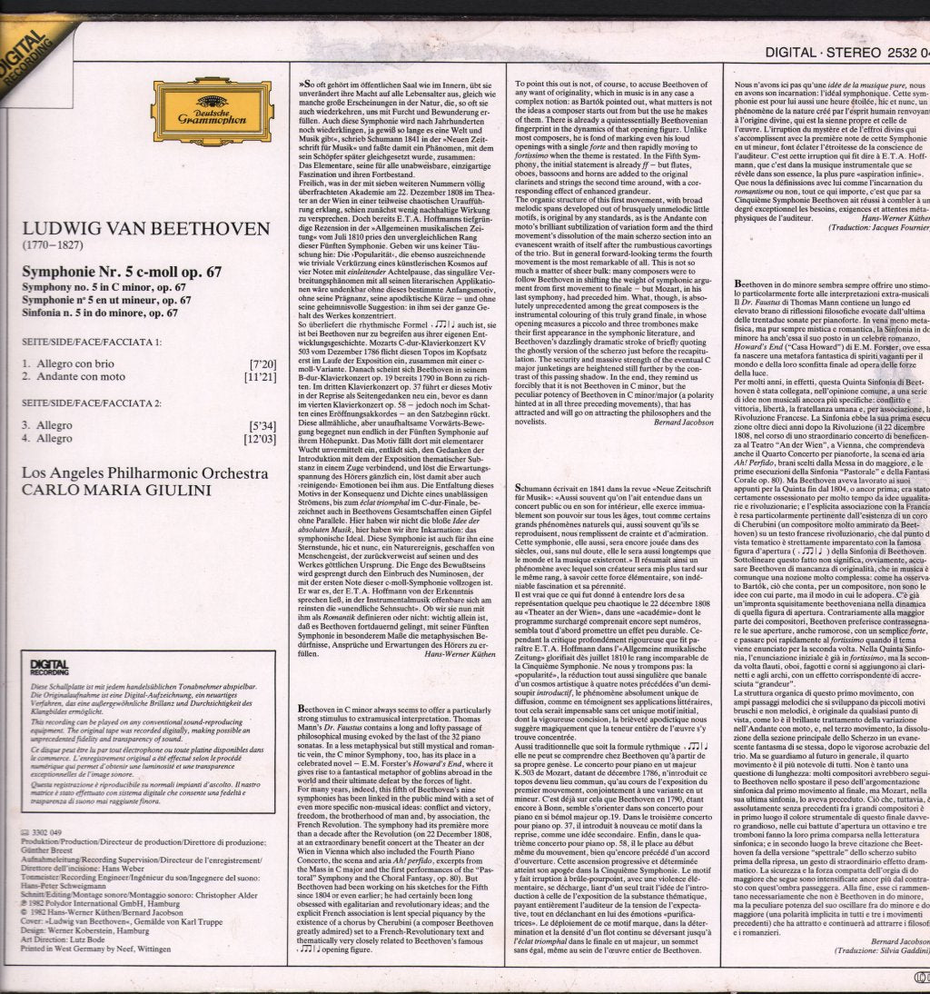 Carlo Maria Giulini / Los Angeles Philharmonic Orchestra - Beethoven - Symphony No. 5 - Lp
