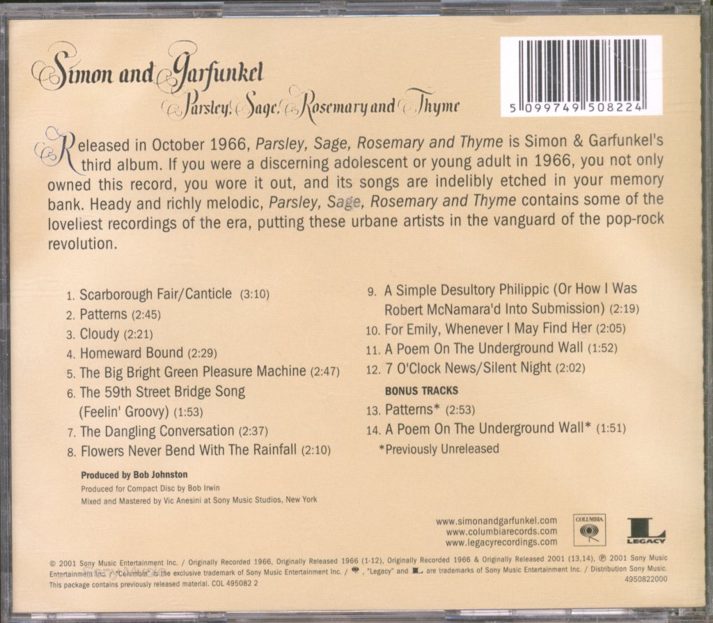 Simon & Garfunkel - Parsley, Sage, Rosemary And Thyme - Cd