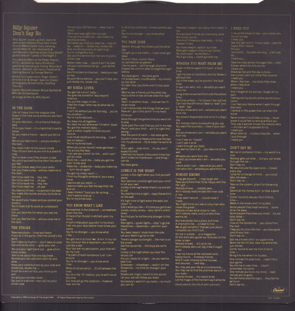 Billy Squier - Don't Say No - Lp