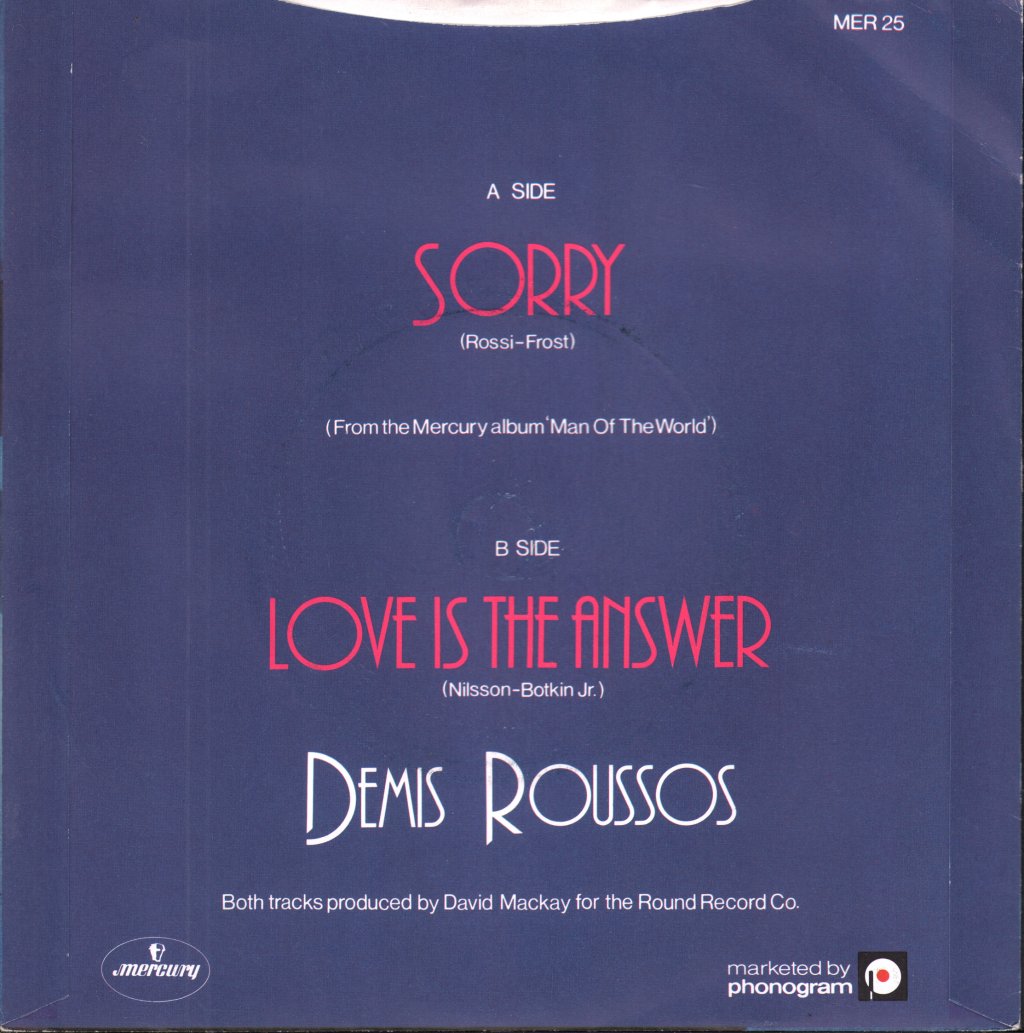 Demis Roussos - Sorry - 7 Inch