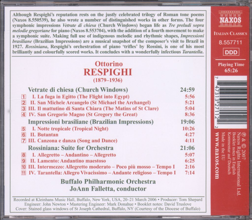 Buffalo Philharmonic Orchestra, JoAnn Falletta - Respighi - Church Windows / Brazilian Impressions / Rossiniana - Cd