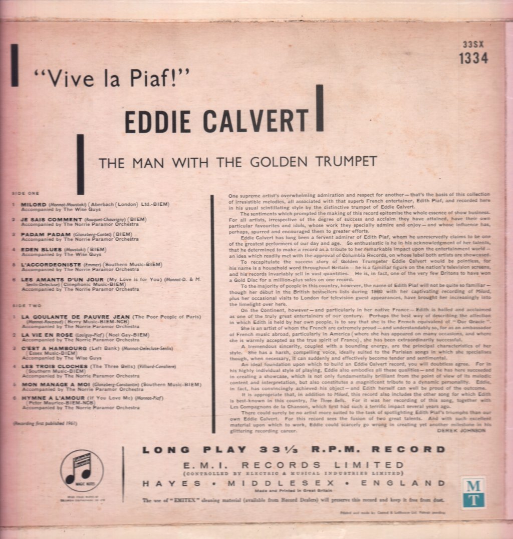 Eddie Calvert - Vive La Piaf! - Lp