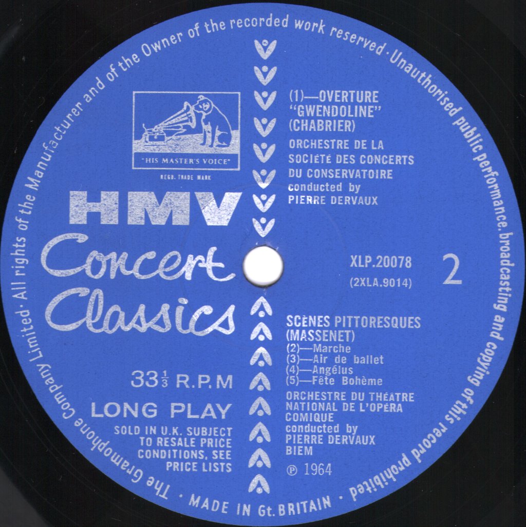 Pierre Dervaux / Paris Conservatoire Orchestra / Paris Opera Comique Orchestra - Massenet - Scenes Pittoresques / Chabrier - Joyeuse Marche - Lp