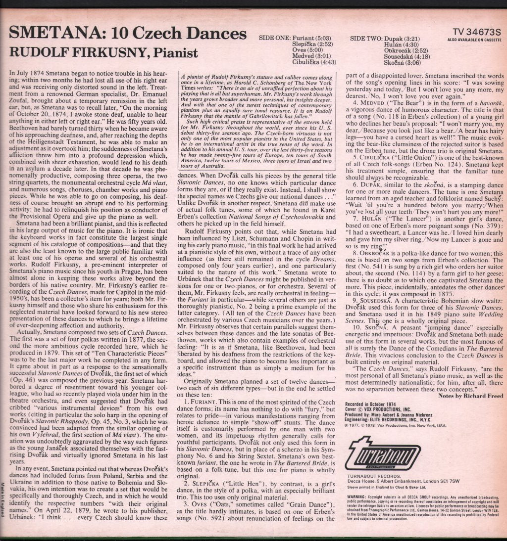 Rudolf Firkusny - Smetana - Ten Czech Dances - Lp