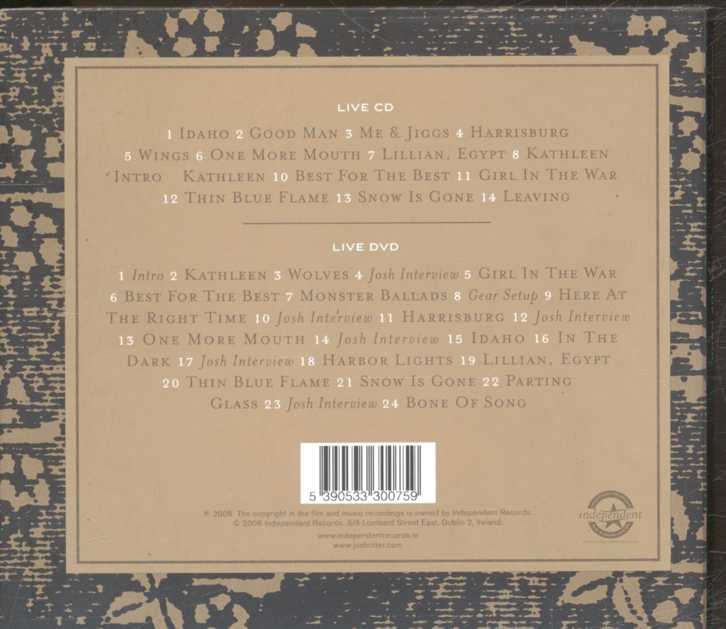 Josh Ritter - In The Dark (Live At Vicar Street) / In Good Company (A Concert Movie) - Cd/Dvd