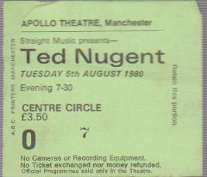 Ted Nugent - Apollo Theatre 5Th August 1980 - Ticket