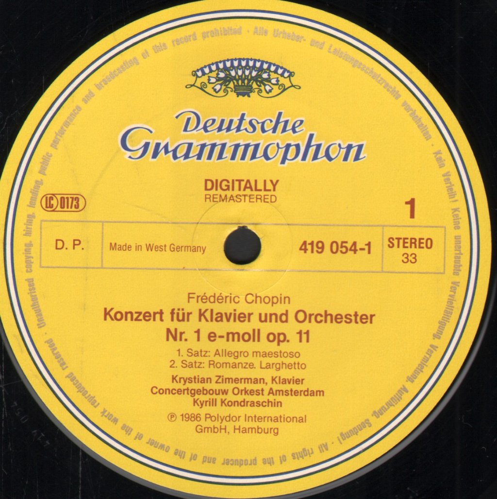 Krystian Zimerman / Kiril Kondrashin / Concertgebouw Orchestra - Frederic Chopin - Piano Concerto No. 1 - Lp
