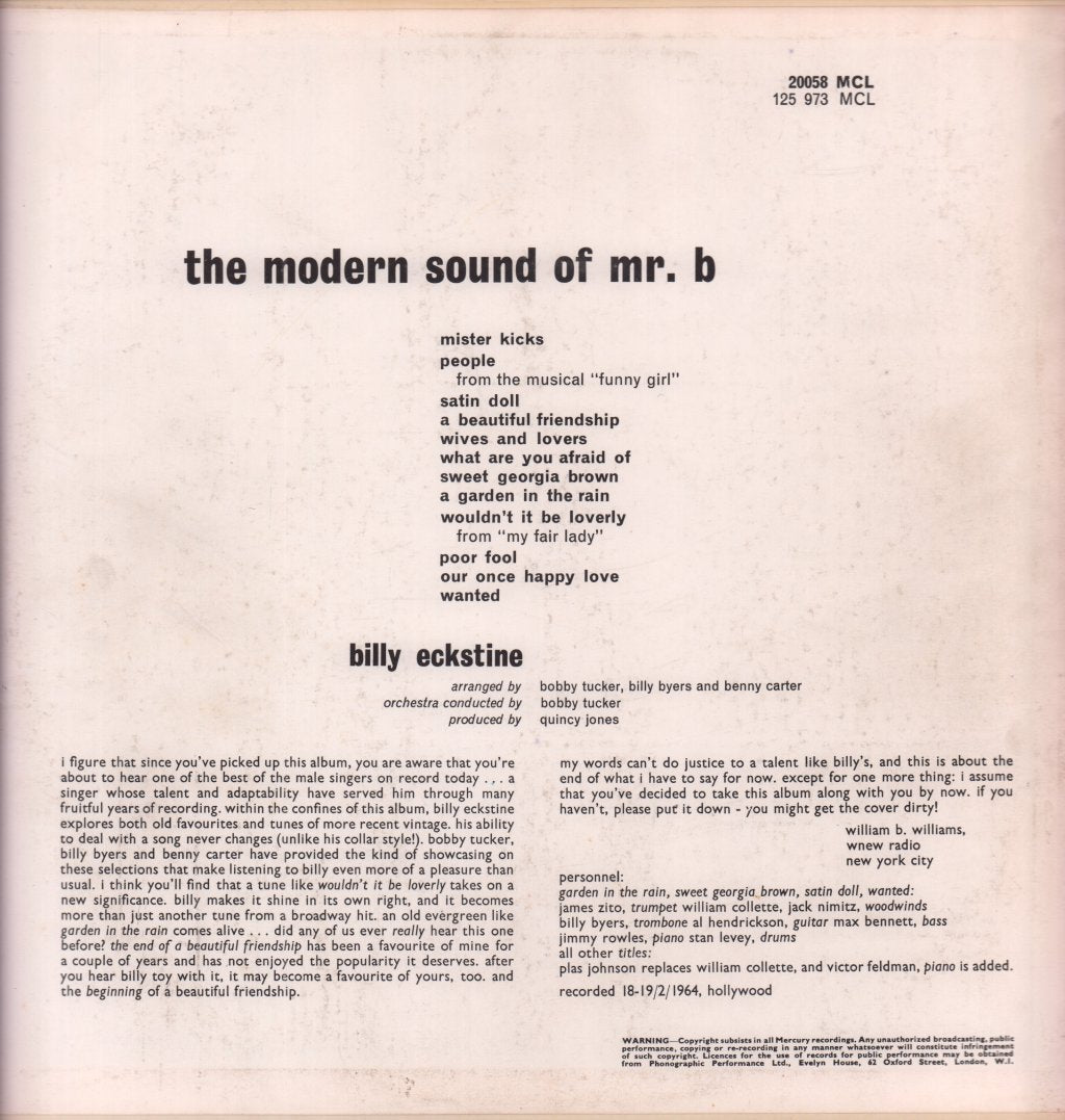 Billy Eckstine - Modern Sound Of Mr. B. - Lp
