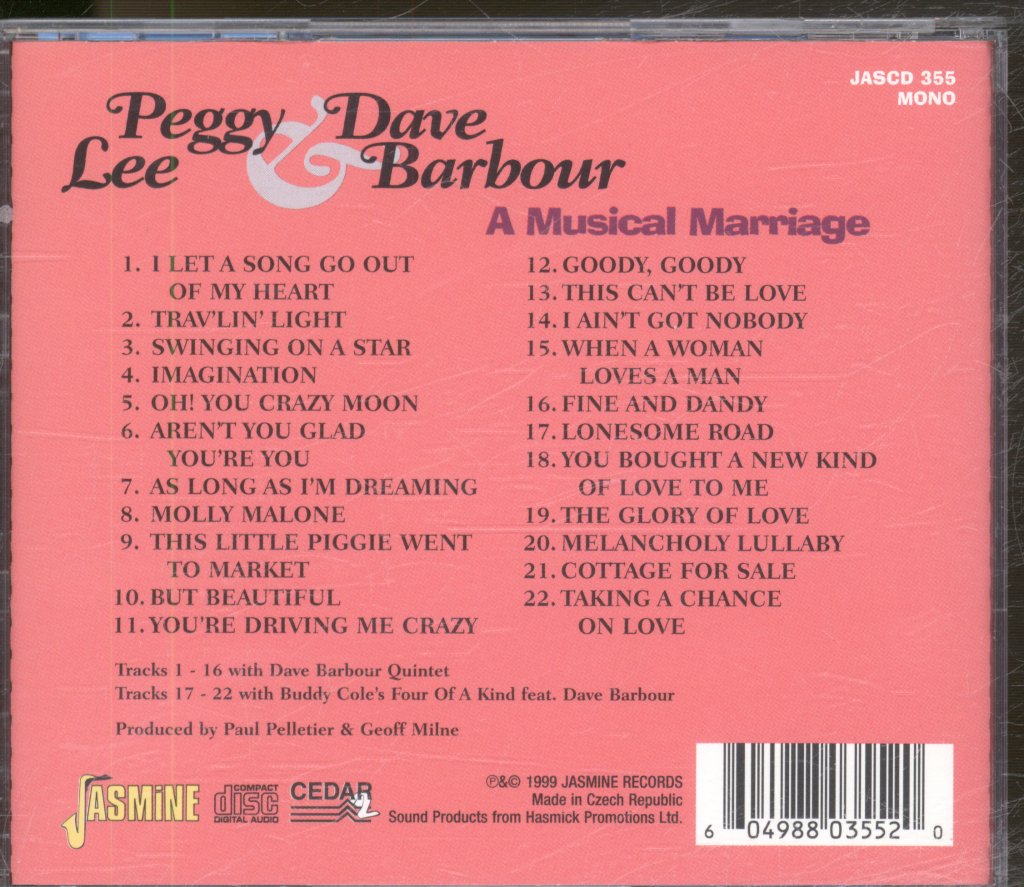 Peggy Lee & Dave Barbour - A Musical Marriage - Cd