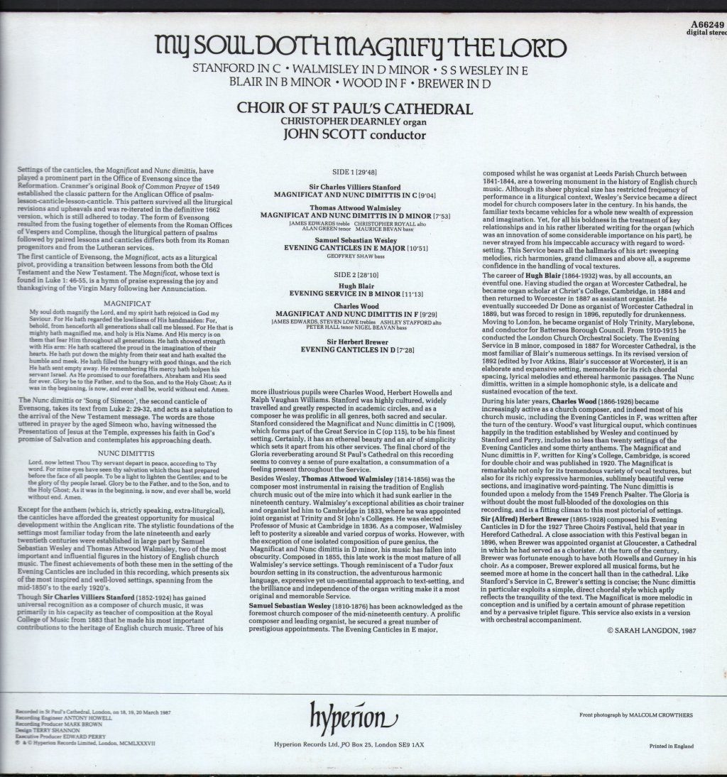 St Paul's Cathedral Choir / Christopher Dearnley / John Scott - My Soul Doth Magnify The Lord - Lp