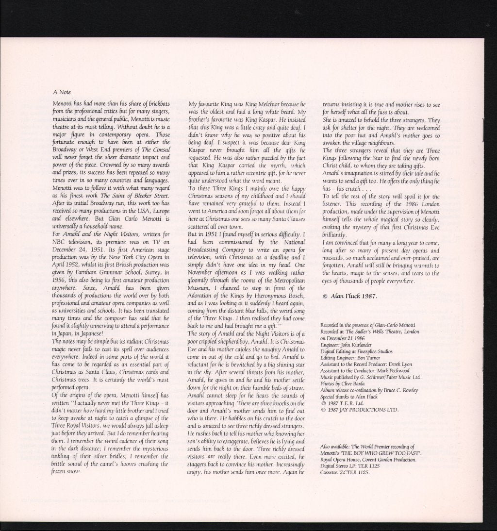 Lorna Haywood / John Dobson / Donald Maxwell / James Rainbird - Gian-Carlo Menotti - Amahl And The Night Visitors - Lp