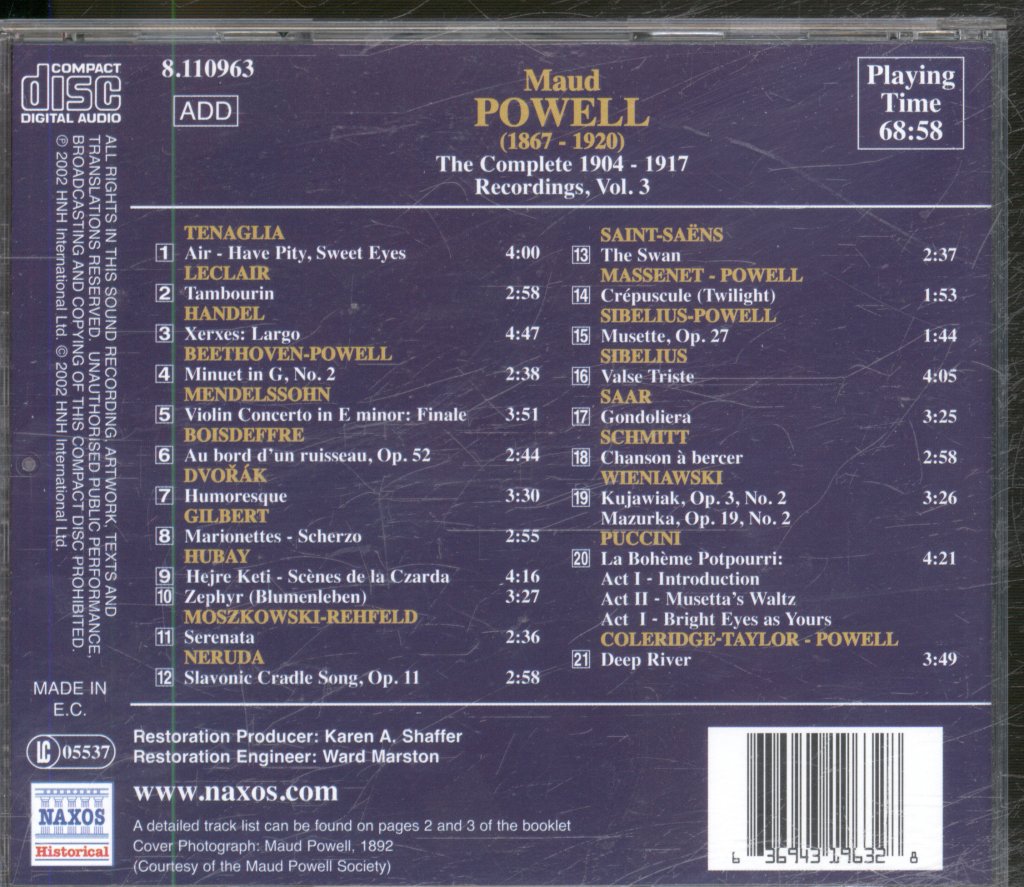 Various Artists - Maud Powell - Complete 1904-1917 Recordings, Vol. 3 - Cd