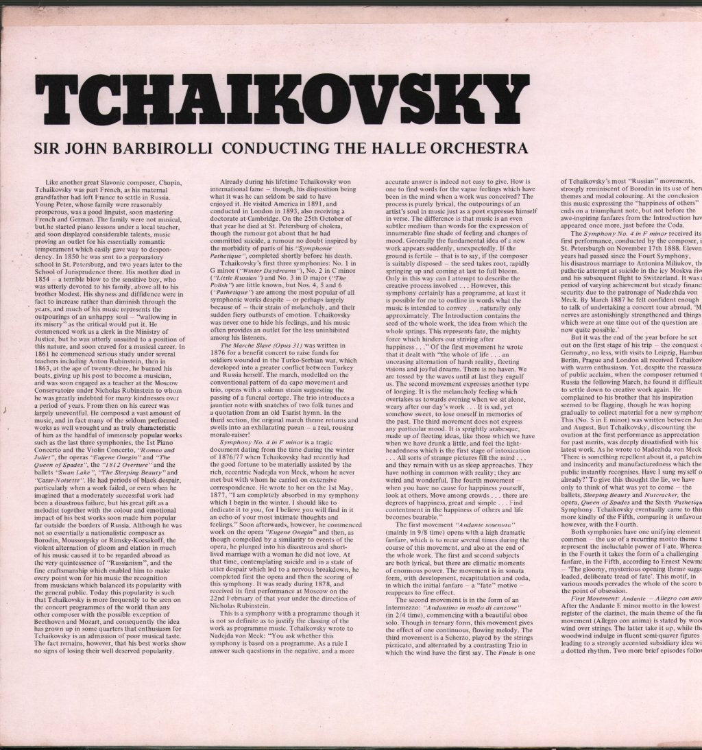 Sir John Barbirolli / Halle Orchestra - Tchaikovsky - Marche Slave Op.31 / Symphony No.4 / Symphony No.5 - Double Lp