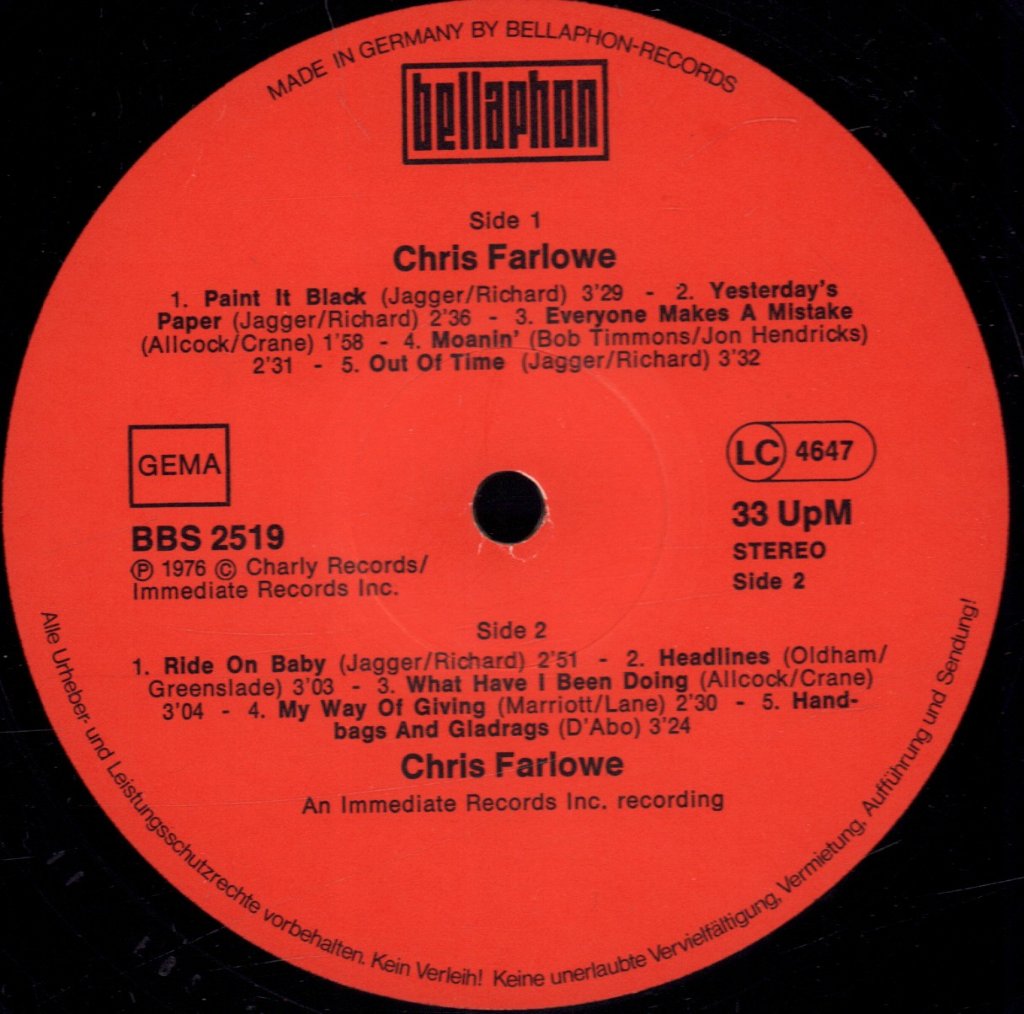 Chris Farlowe - Out Of Time Paint It Black - Lp