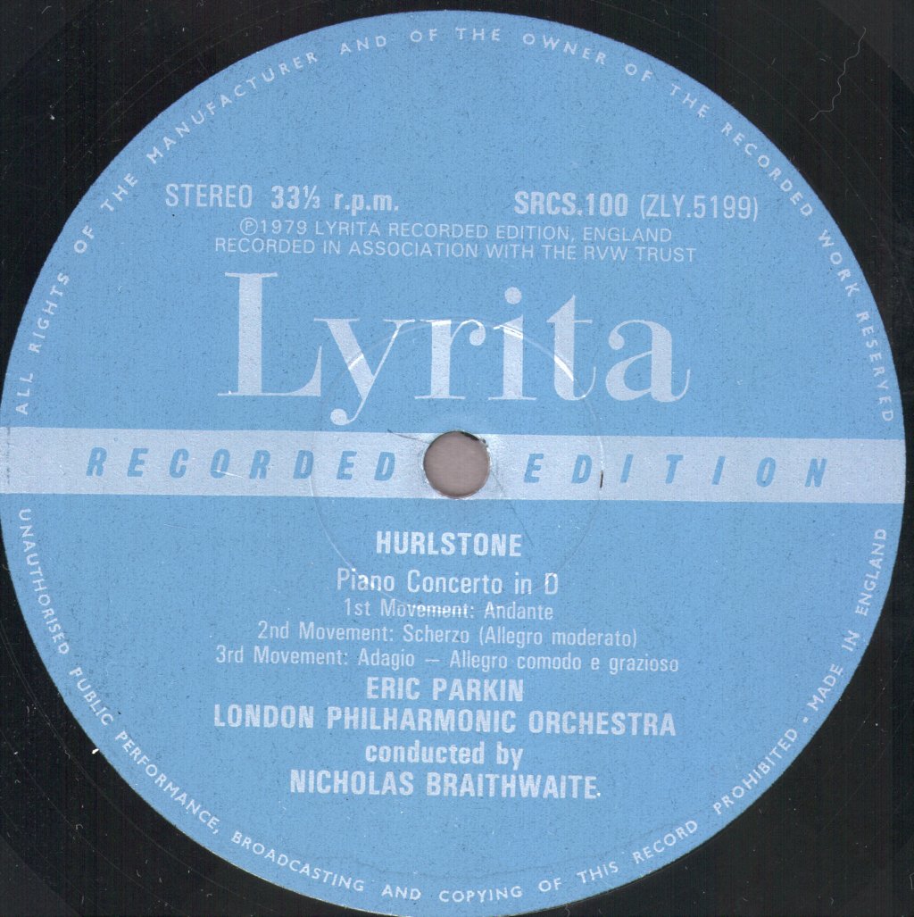 Eric Parkin / London Philharmonic Orchestra / Nicholas Braithwaite - William Hurlstone - Piano Concerto / Variations On A Swedish Air - Lp