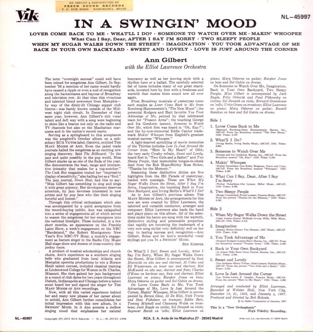 Ann Gilbert - In A Swingin' Mood - Lp