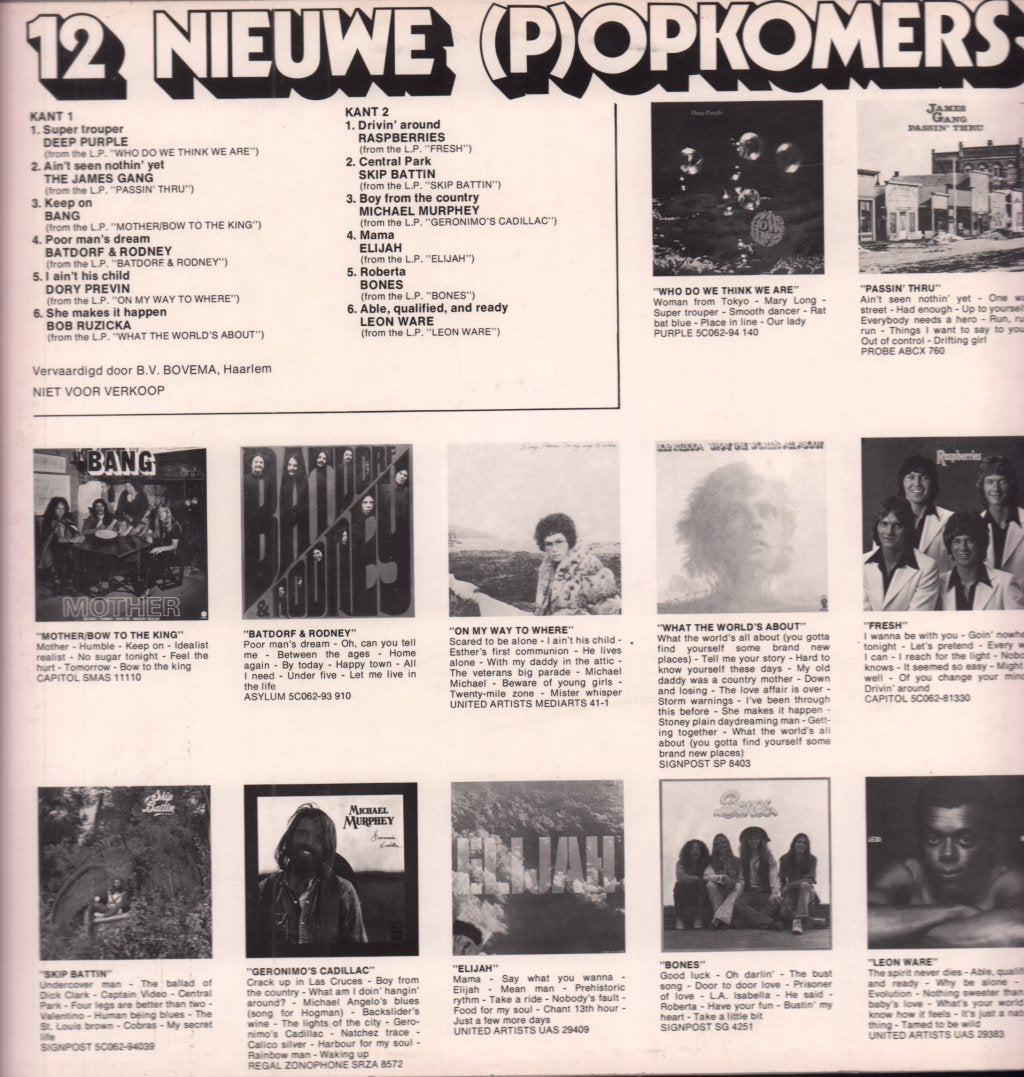 Various Artists - 12 Nieuwe (P)opkomers Van Bovema - Lp