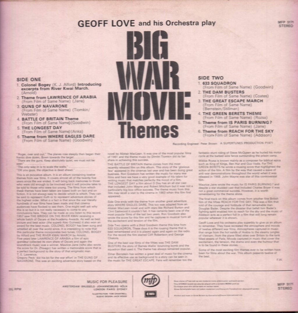 Geoff Love And His Orchestra - Big War Movie Themes - Lp